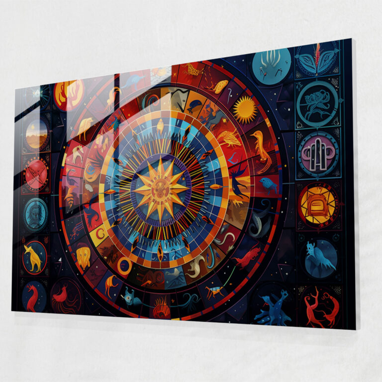 Geometric Zodiac Glass Print - Horoscope, Twelve Zodiac Signs, Geometric Pattern, Horoscope
