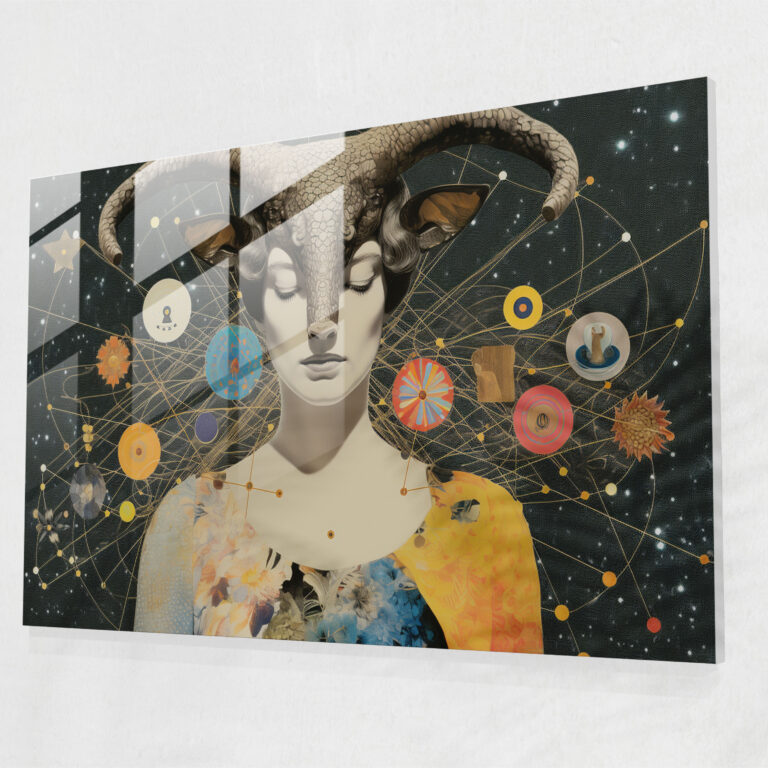 Whimsy Zodiac Glass Print - Horoscope, Horoscope, Whimsical Collage Artwork, Astrological Symbols