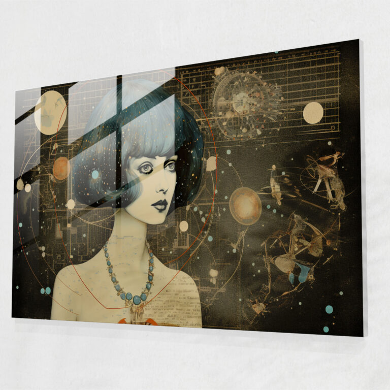 Horoscope Wall Decoration - Horoscope, Mixed-Media Collage, Contemporary Abstract Elements, Vintage Horoscope Illustrations