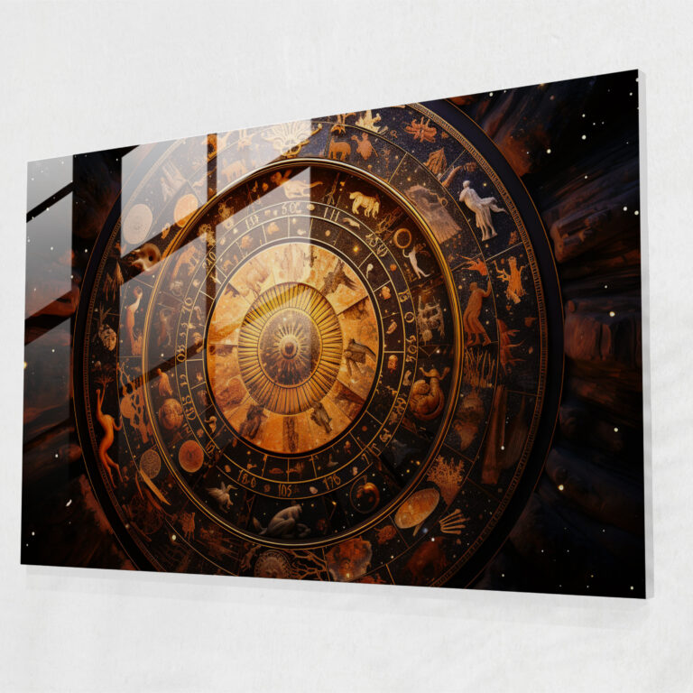 Zodiac Glass Wall Art - Horoscope, Zodiac Symbolism Kaleidoscope, Modern Art, Glass Wall Art