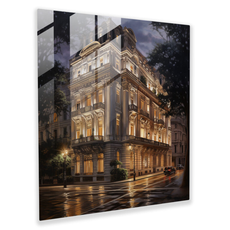Nocturnal Brilliance Glass Print - Hotel, Wall Decoration, Glass Art, Realistic Oil Painting