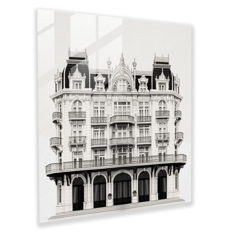 Monochrome Elegance - Minimalist Glass Print - Hotel, Minimalist, Glass Print, Modern Art