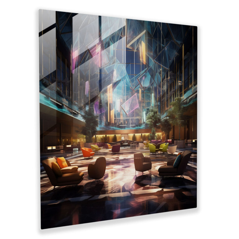 Tech Chic - Futuristic Glass Print - Hotel, Glass Wall Art, Holographic, Modern Art