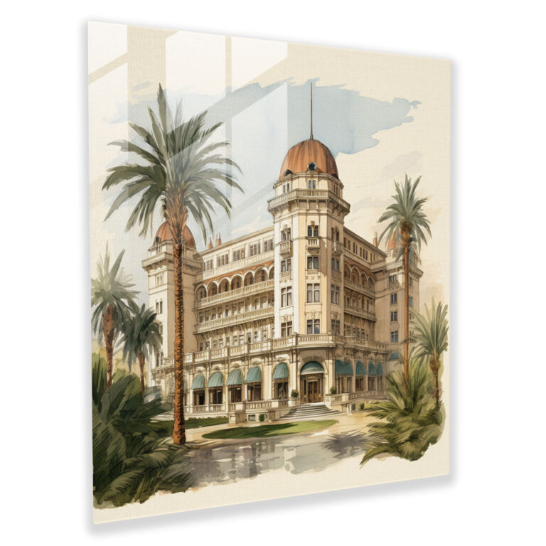 Palm Paradise Hotel Glass Print - Hotel, Glass Wall Art, Glass Art, Glass Print