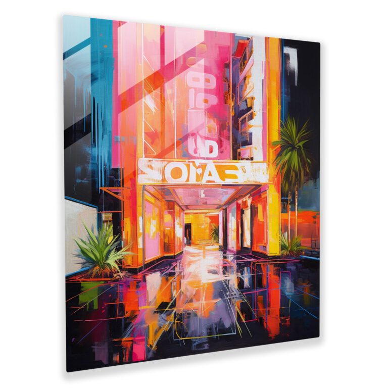 Neon Dreams Hotel Glass Print - Hotel, Neon Dreams Hotel, Wall Decoration, Glass Print
