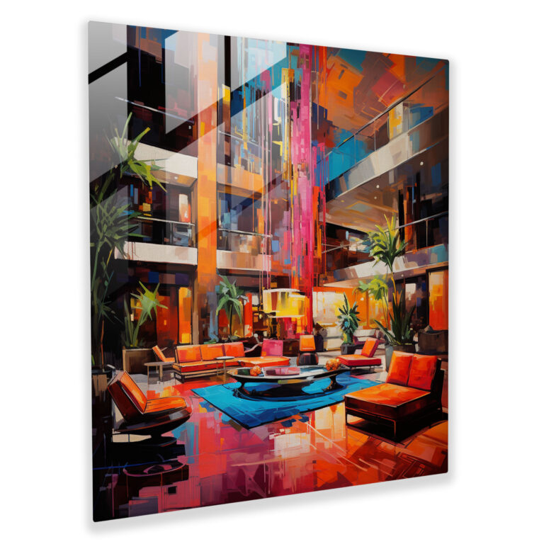 Hotel Lobby Glass Print - Hotel, Glass Wall Art, Glass Art, Wall Decoration