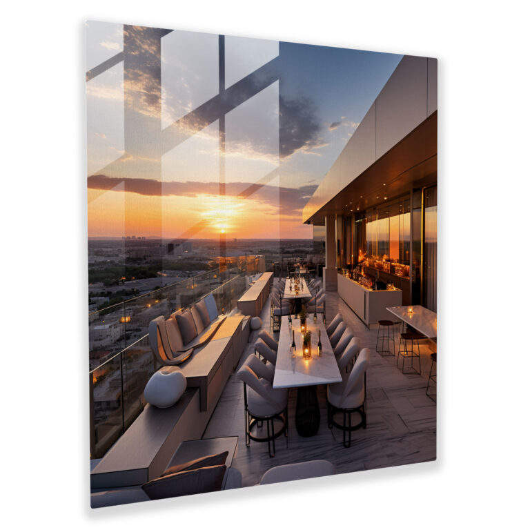 Sunset Rooftop Bar Glass Print - Hotel, Glass Print, Glass Wall Art, Home Decoration
