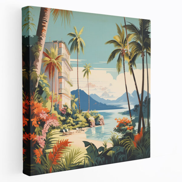 Tropical Paradise Hotel Vintage Poster Canvas Print - Hotel, Wall Decoration, Wall Art, Vintage Travel Poster
