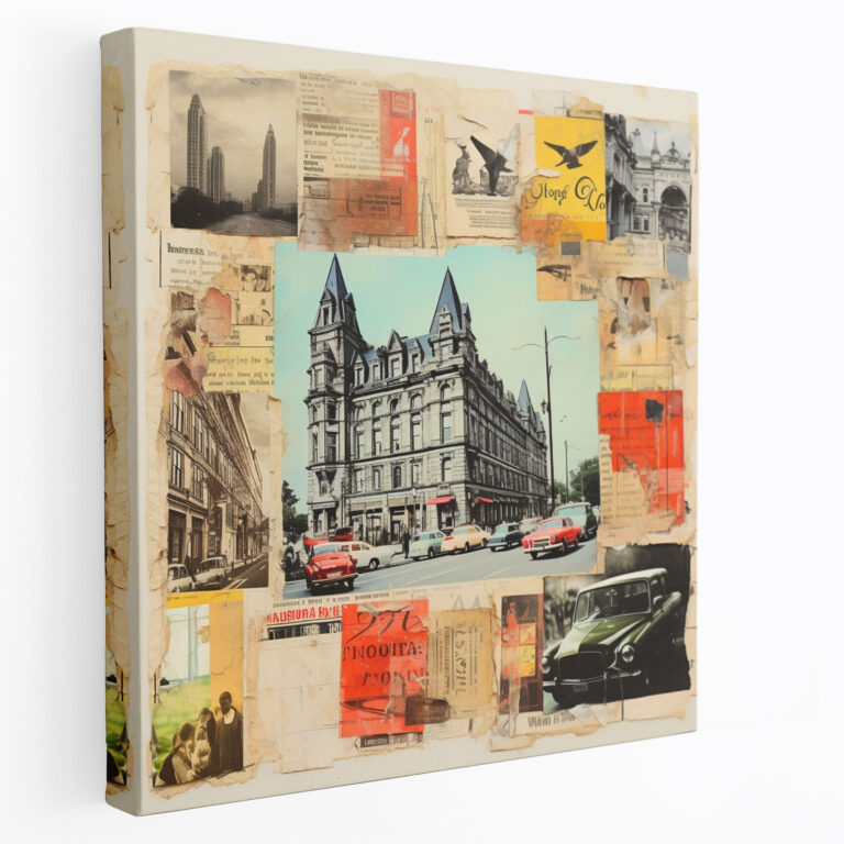 Vintage Hotel Collage Artwork Canvas Print - Hotel, Canvas, Canvas Wall Art, Collage Artwork