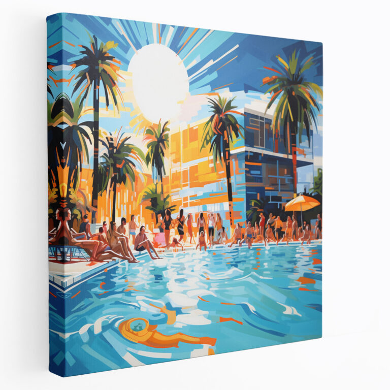 Pop Art Hotel Pool Painting Canvas Print - Hotel, Pop Art Style Painting, Hotel Pool, Canvas
