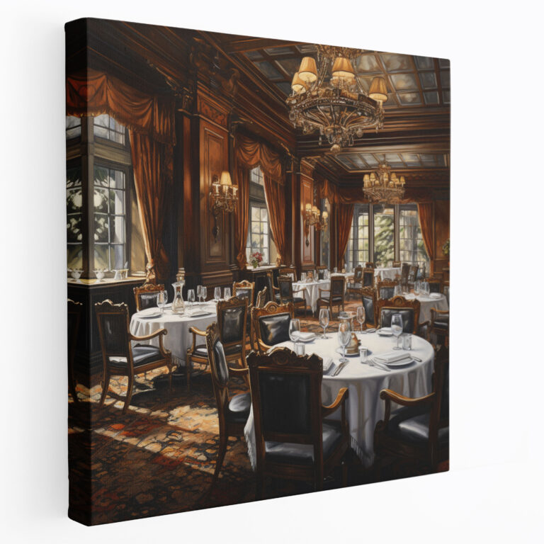 Realistic Hotel Dining Room Oil Painting Canvas Print - Hotel, Hotel Dining Room, Canvas Print, Canvas Wall Art