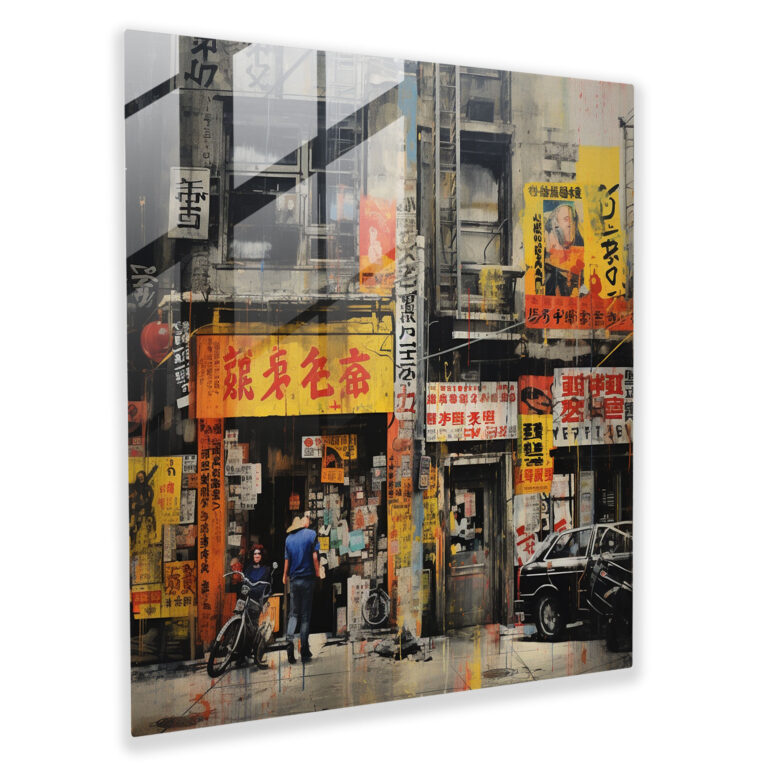 Eclectic Kaleidoscope Glass Print - Urban Street Scene Glass Wall Art - Modern Home Decoration