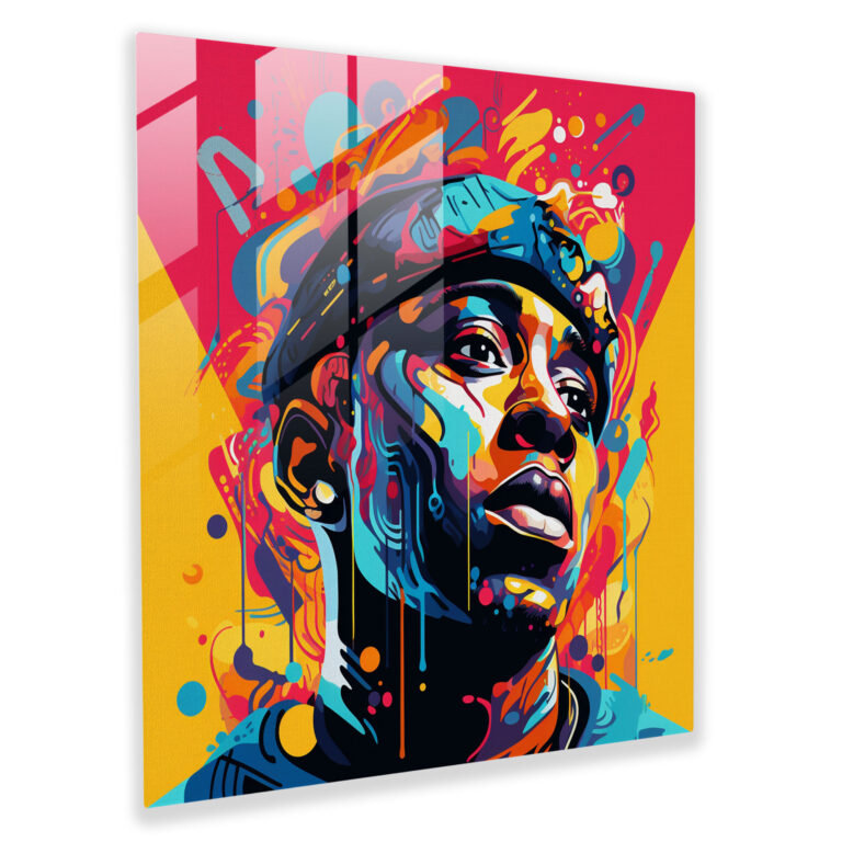 Pop Culture Verve Glass Print - Bold Rapper Portrait Glass Wall Art - Modern Home Decoration