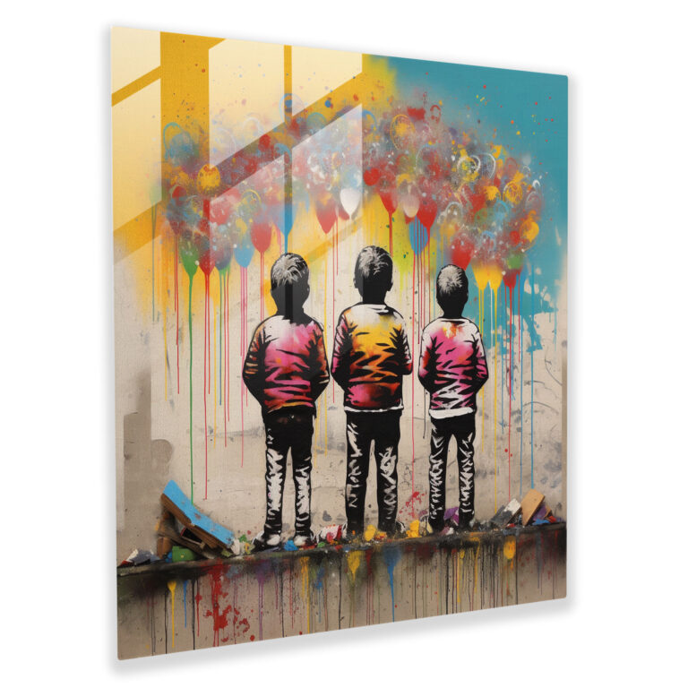 Banksy-inspired Graffiti Glass Wall Art Print - Urban Glass Decoration