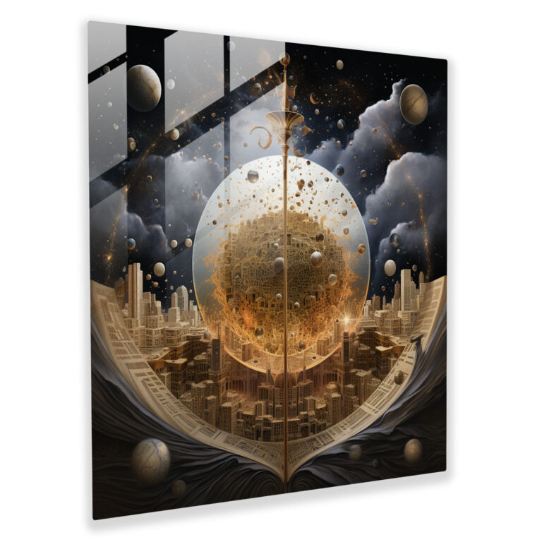 Celestial Quranic Fusion Glass Print - Holy Quran, Earthly Elements, Home Decoration, Surreal Representation