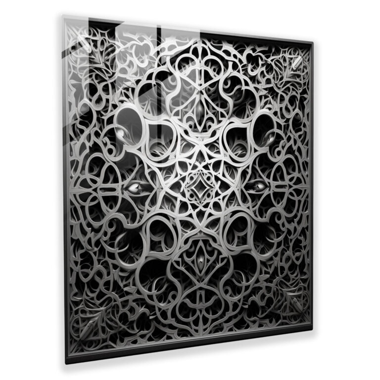 Holy Quran Glass Print - Intricate Monochrome Design - Holy Quran, Glass Print, Monochrome, Modern Art
