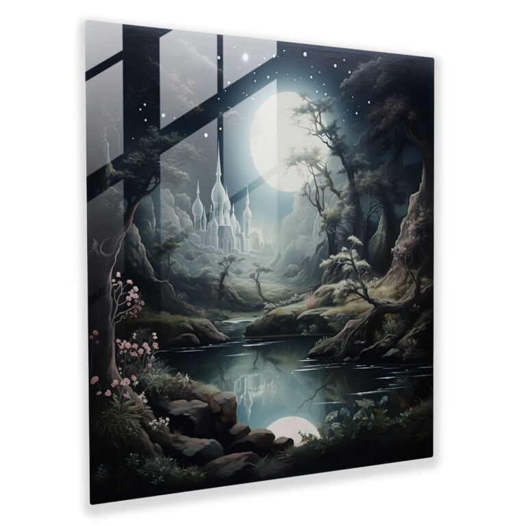 Holy Quran Glass Print - Tranquil Moonlit Landscape - Holy Quran, Glass Print, Moonlit Scene, Modern Art