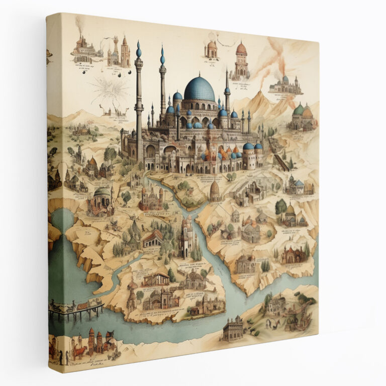 Holy Quran Wall Art - Holy Quran, Vintage Map, Canvas, Wall Art