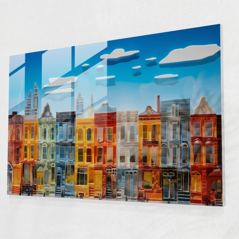 Harlem Brownstones Glass Print - Harlem, Historic Brownstones, Blue Skies, Glass Art