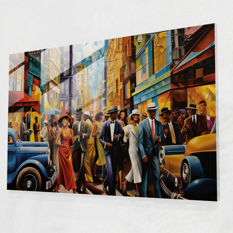 Harlem Glass Print - Retro Art Deco Glass Wall Art - Harlem, Home Decoration, Glass Wall Art, Vibrant Colors
