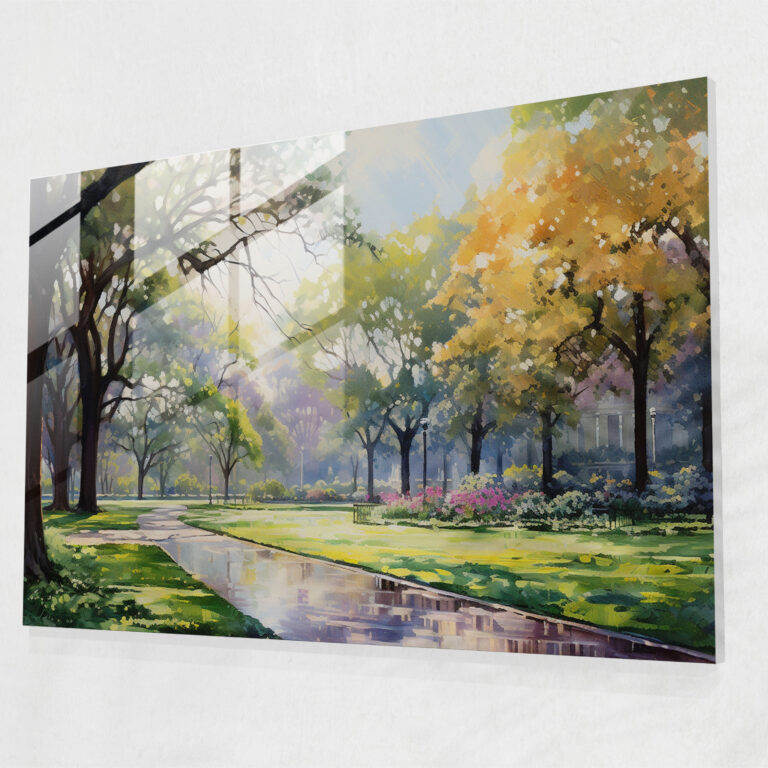 Tranquil Suburban Glass Print - Harlem, Glass Print, Peaceful Suburban Park, Suburban