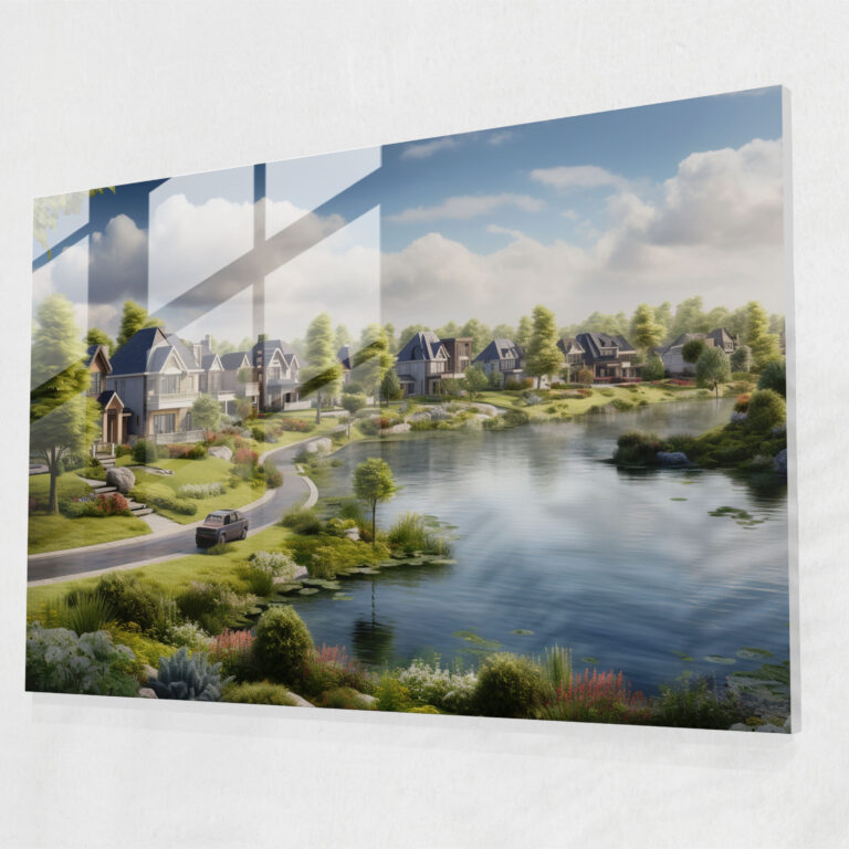 Serenity In Suburbia Glass Print - Harlem, Home Decoration, Modern Art, Suburban