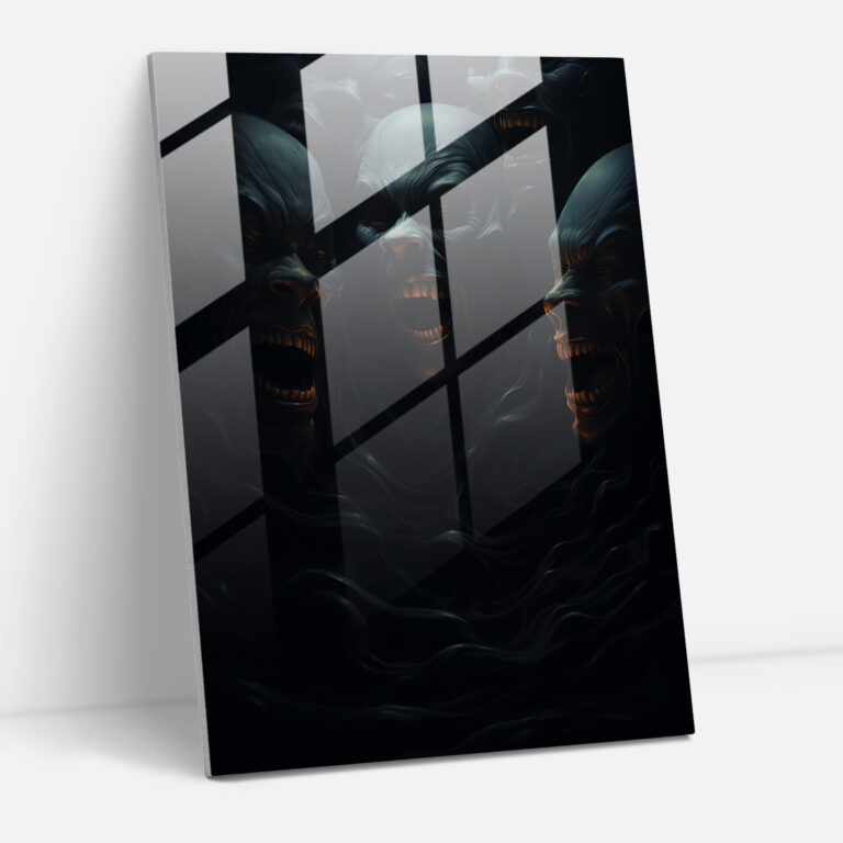 Horror Glass Art - Distorted Faces In The Void - Horror, Eerie Glow, Glass Wall Art, Distorted Faces