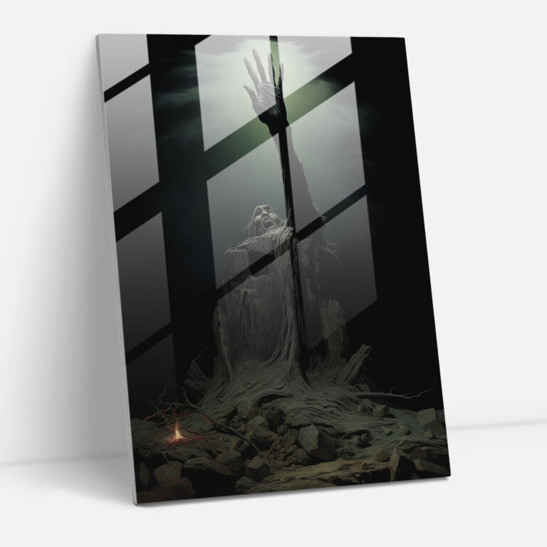 Horror Glass Art - Hand Emerging From The Grave - Horror, Horror, Hand Emerging, Nightmarish Landscape