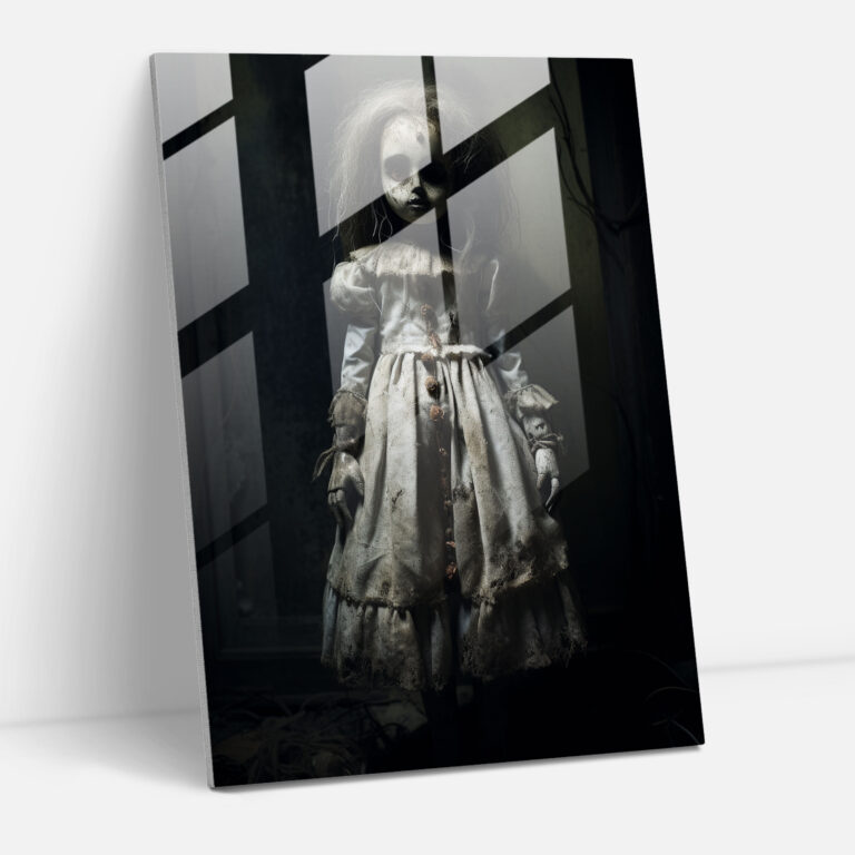Horror Glass Print - Sinister Haunted Doll - Horror, Spine-Chilling, Haunted Doll, Glass Print