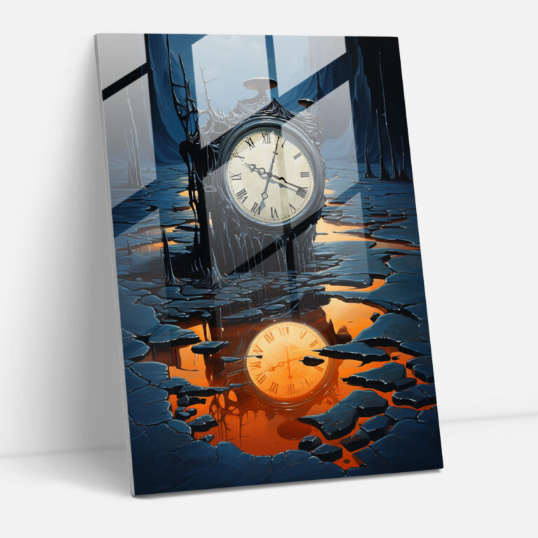 Horror Glass Print: Melting Clock - Horror, Home Decoration, Glass Wall Art, Surreal Painting