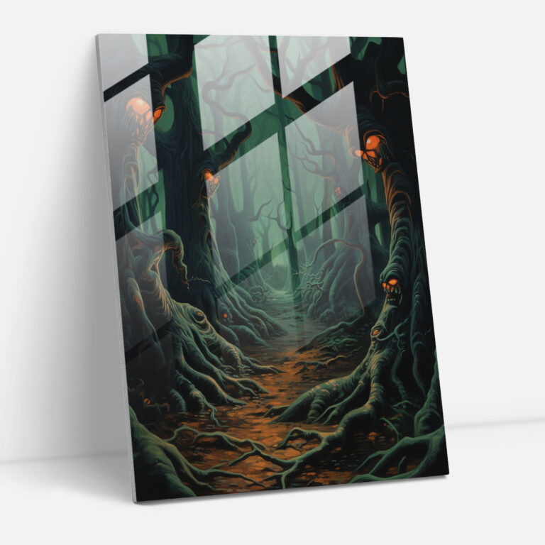 Horror Glass Print - Haunted Forest With Glowing Eyes - Horror, Haunted Forest, Glass Print, Modern Art