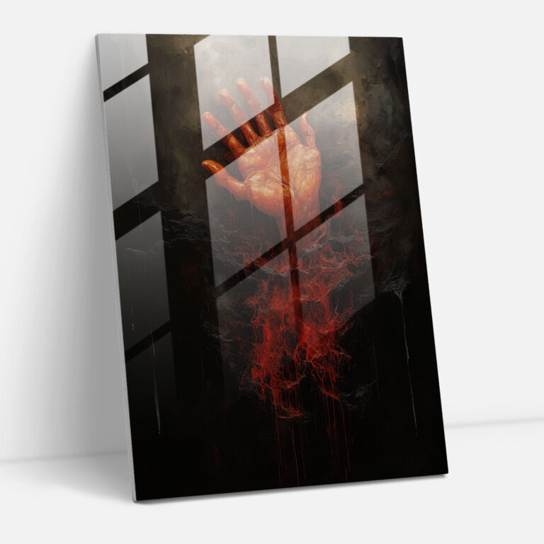 Horror Glass Print - Blood-Soaked Hand In Dark Abyss - Horror, Glass Art, Home Decoration, Glass Wall Art
