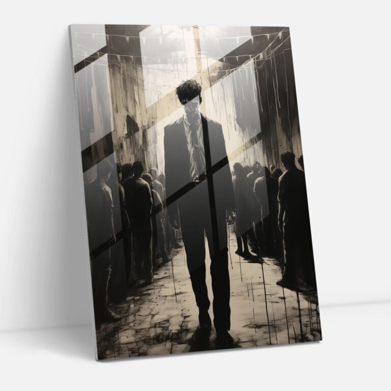 Horror Glass Print - Chilling Silhouette In Abandoned Carnival - Horror, Realistic Charcoal Drawing, Horror, Glass Print