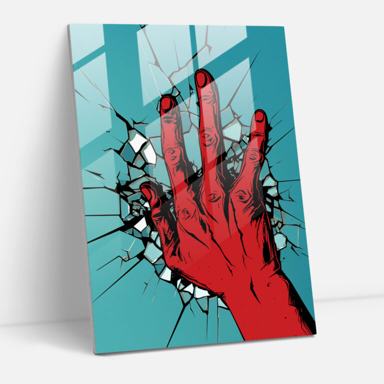 Horror Glass Print - Bloodied Hand In Cracked Mirror - Horror, Glass Art, Glass Wall Art, Wall Decoration