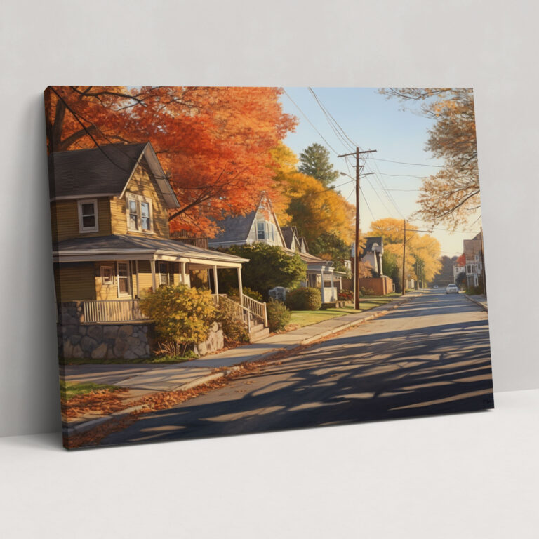 Autumn Suburban Street Canvas Print - Harlem, Canvas, Canvas Wall Art, Autumn Foliage