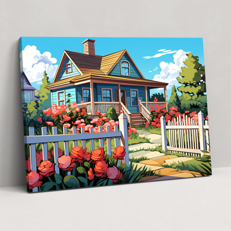 Colorful Suburban House Wall Decoration - Harlem, Canvas Wall Art, Canvas Print, Colorful Suburban House
