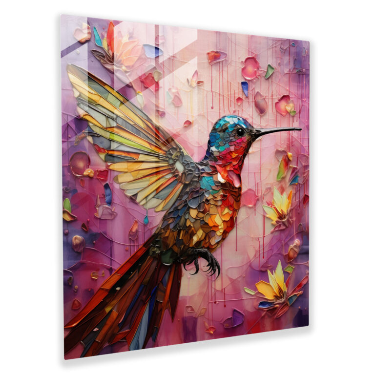 Stained Wings Glass Print - Hummingbird, Glass Art, Surreal, Mixed Media