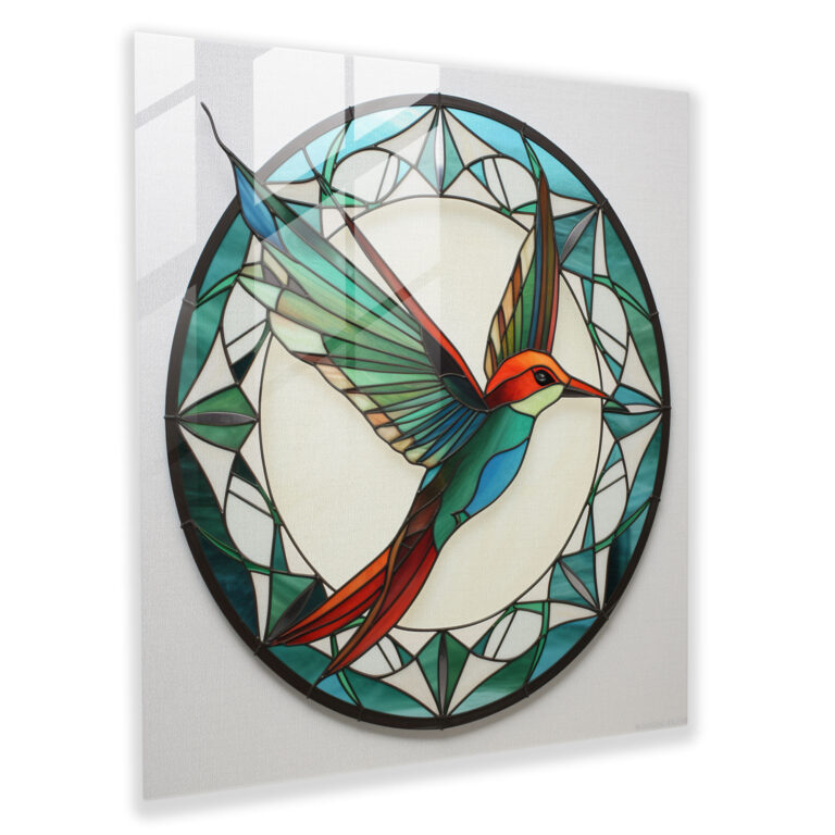 Symmetrical Charm Glass Print - Hummingbird, Home Decoration, Wall Decoration, Stylized