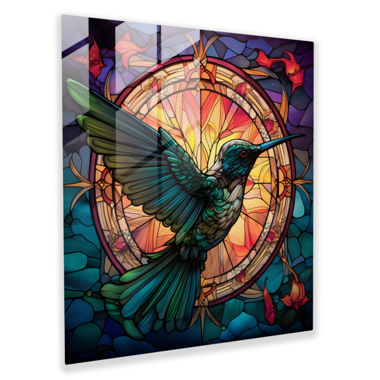 Celestial Soar Glass Print - Hummingbird, Modern Art, Glass Wall Art, Ethereal