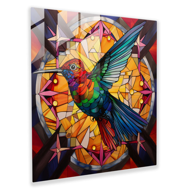 Geometric Hummingbird Glass Print - Hummingbird, Hummingbird, Glass Art, Modern Art