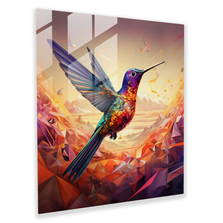 Surreal Hummingbird Glass Print - Hummingbird, Geometric Wings, Wall Decoration, Glass Print