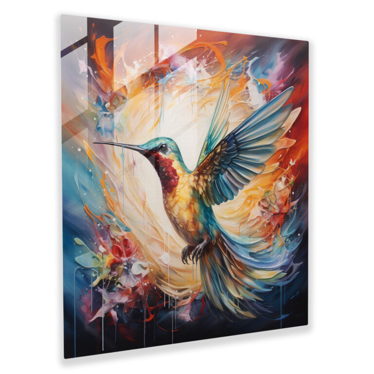 Enchanting Freedom Glass Print - Hummingbird, Glass Art, Hummingbird, Swirling Colors