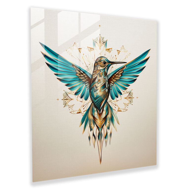 Geometric Hummingbird Glass Print - Hummingbird, Geometric Design, Glass Print, Wall Decoration