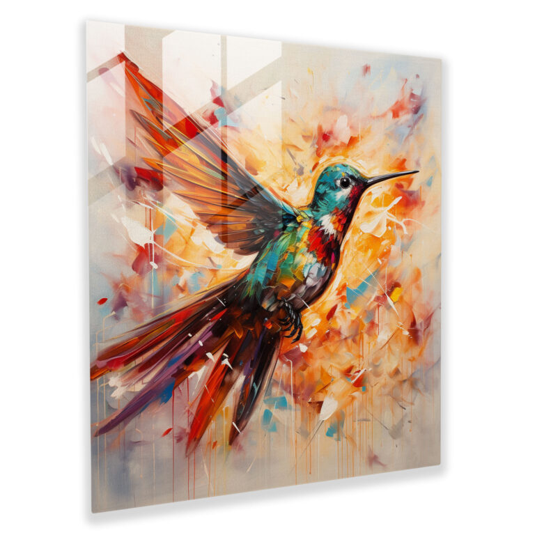 Vibrant Hummingbird Glass Print - Hummingbird, Vibrant Colors, Hummingbird, Wall Decoration