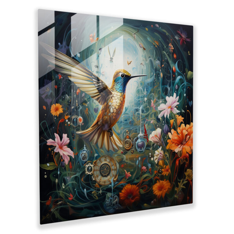 Surreal Hummingbird Glass Print - Hummingbird, Hummingbird, Surreal Painting, Dreamlike Scene