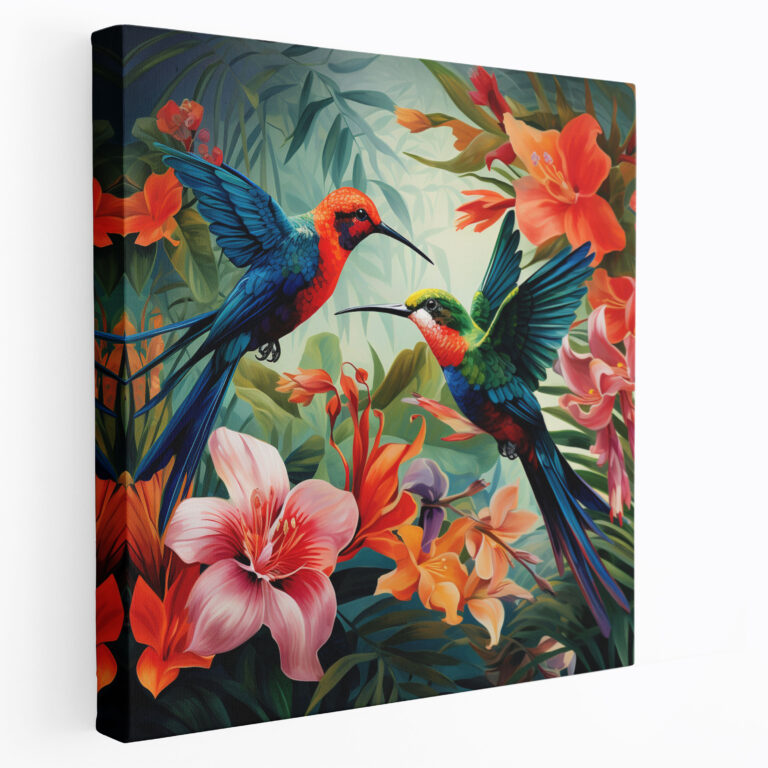 Tropical Hummingbird Canvas Print - Hummingbird, Tropical Flowers, Hummingbird, Canvas