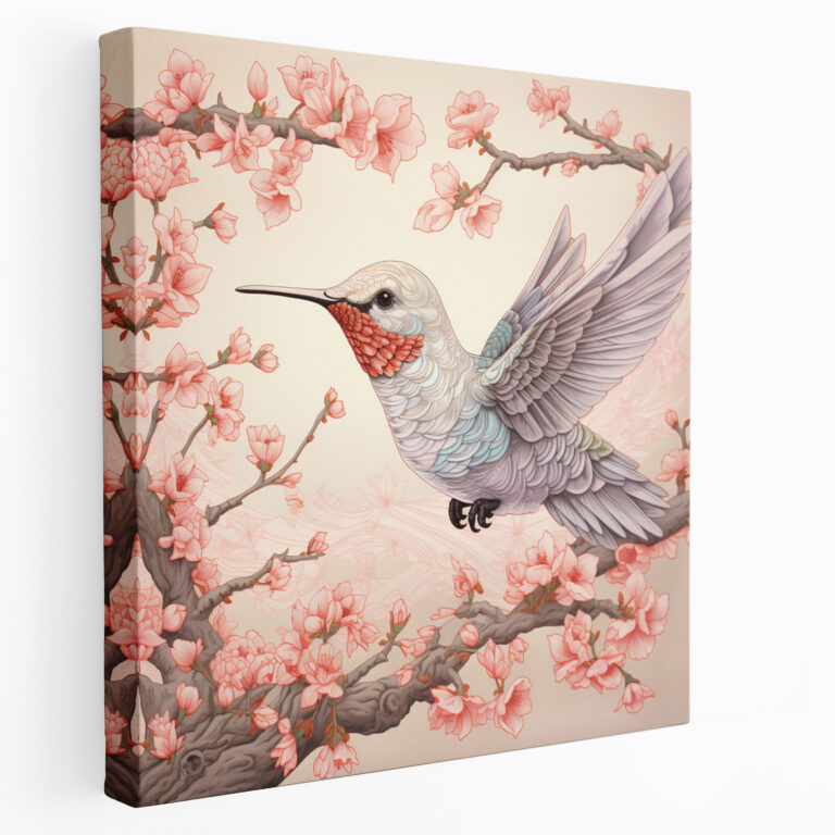 Cherry Blossom Hummingbird Wall Art - Hummingbird, Canvas Wall Art, Hummingbird, Delicate Coloring