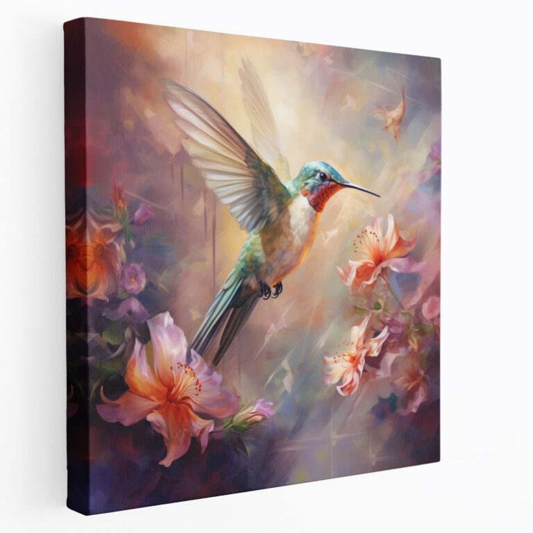 Hummingbird Wall Decoration - Hummingbird, Canvas Print, Impressionist-Style Painting, Dreamy Atmosphere
