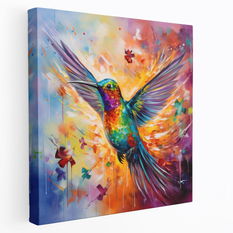 Colorful Abstract Painting Canvas Print - Hummingbird, Wall Decoration, Wall Art, Canvas