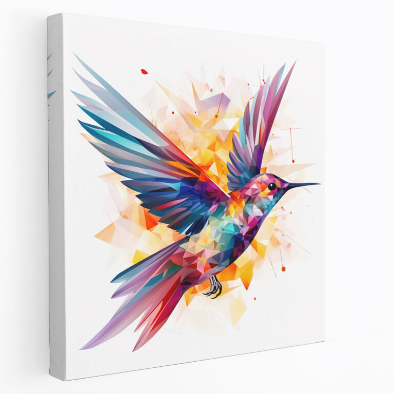 Abstract Hummingbird Canvas Print - Hummingbird, Vibrant Colors, Geometric Shapes, Wall Decoration